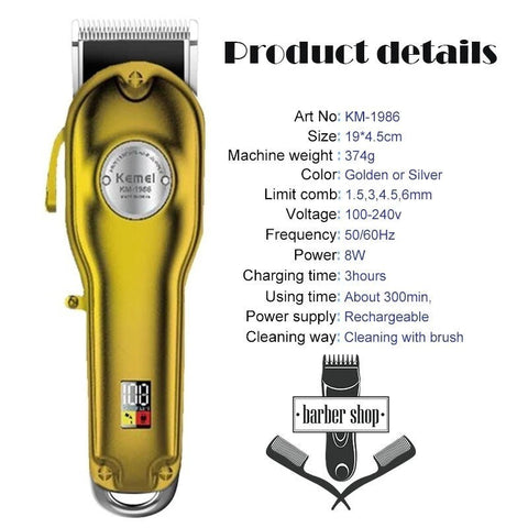 Kemei Proffesional Hair Clipper Led Display Km-1986 - IZZAT DAOUK SA